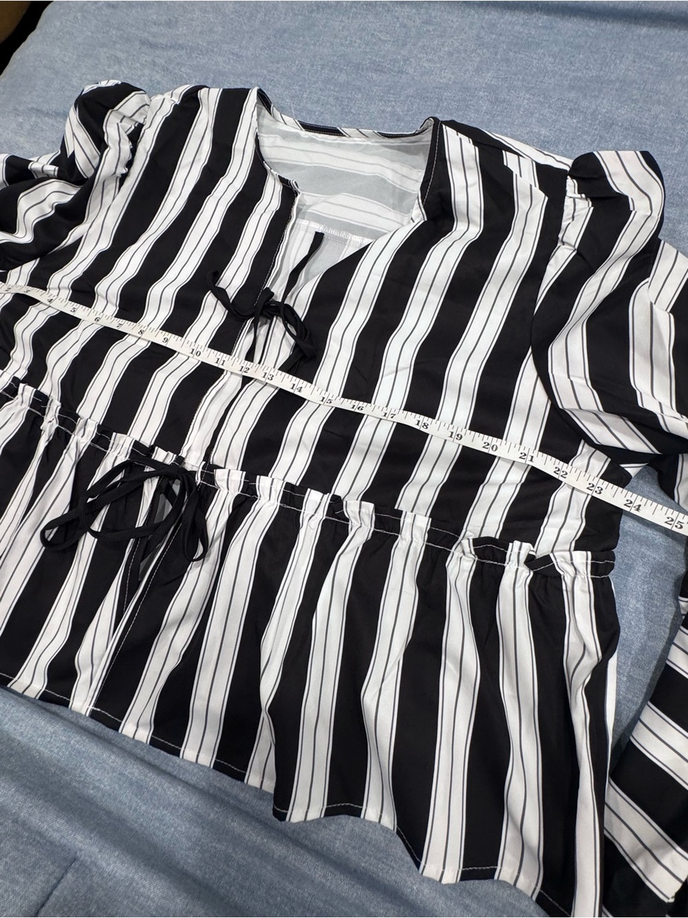 Black & White Vertical Stripe Blouse And Short Set - Picture 7 of 11